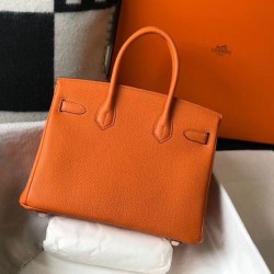 Riproduzione Fedele Hermes Birkin 25cm 30cm 35cm Borse Imitazioni Clemence Arancione imitazioni