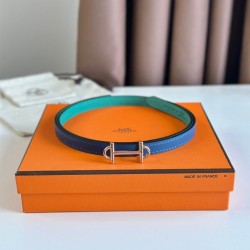 Riproduzione Fedele Alta gamma replica Hermes Gamma 13mm Cintura Reversibile Epsom Taupe Verde/Blu imitazioni