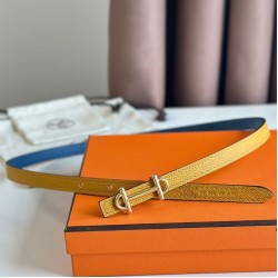 Riproduzione Fedele Qualità superiore replica Hermes Gamma 13mm Cintura Reversibile Epsom Taupe Swift Giallo/Blu imitazioni
