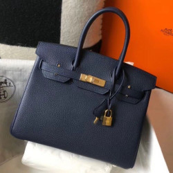 Hermes Birkin 30cm Borsa Clemence Blu Scuro