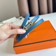Qualità superiore replica Hermes Gamma 13mm Cintura Reversibile Epsom Taupe Swift Giallo/Blu
