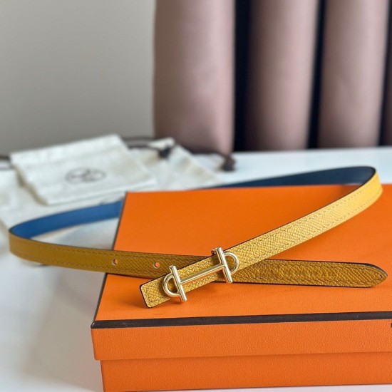 Qualità superiore replica Hermes Gamma 13mm Cintura Reversibile Epsom Taupe Swift Giallo/Blu