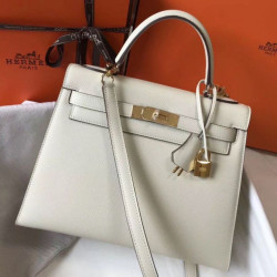 Hermes Kelly 28cm Borsa Sellier Epsom Bianco