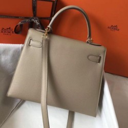 Riproduzione Fedele Borsa Sellier Hermes Kelly 28 cm Tourterelle Epsom imitazioni