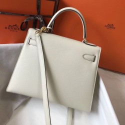 Qualità Specchio Replica Hermes Kelly 28cm Borsa Sellier Epsom Bianco Riproduzione Fedele Hermes Kelly 28cm Borsa Sellier Epsom Bianco imitazioni