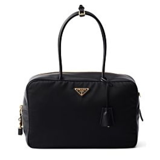 Imitazione Borsa grande Prada Re-Nylon con manico superiore e lucchetto 1BB131 Nero
