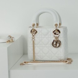Qualità Specchio Replica Dior Mini Borsa Lady Dior Cannage Bianco Riproduzione Fedele Dior Mini Borsa Lady Dior Cannage Bianco imitazioni