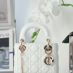 Riproduzione Fedele Dior Mini Borsa Lady Dior Cannage Bianco imitazioni