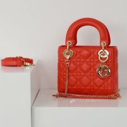 Qualità Specchio Replica Dior Mini Borsa Lady Dior Cannage Rosso Riproduzione Fedele Dior Mini Borsa Lady Dior Cannage Rosso imitazioni