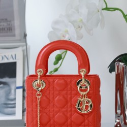 Riproduzione Fedele Dior Mini Borsa Lady Dior Cannage Rosso imitazioni