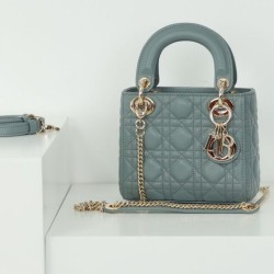 Qualità Specchio Replica Dior Mini Borsa Lady Dior Cannage Blu Riproduzione Fedele Dior Mini Borsa Lady Dior Cannage Blu imitazioni