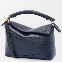 Riproduzione Fedele Borsa Loewe Puzzle Mini Pelle di vitello granulata blu navy imitazioni