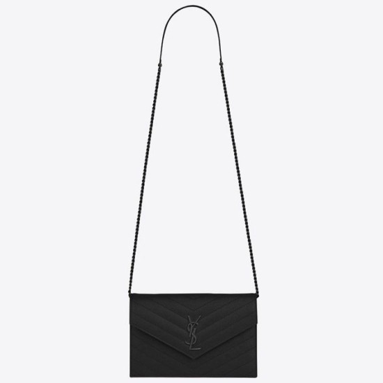 Portafoglio a catena Envelope YSL Saint Laurent WOC Tutto nero