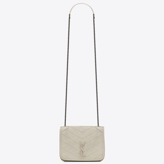Qualità da grande replica Portafoglio a catena Niki YSL Saint Laurent WOC Bianco Crinkled