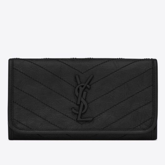 Portafoglio grande Niki YSL Saint Laurent Crinkled Vintage Nero