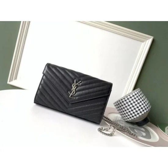 Pari all'originale replica Portafoglio YSL Saint Laurent WOC Monogram Chain Noir