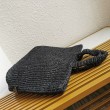 Prada Large Crochet Tote Bag Raffia-effect Yarn Nero