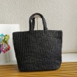 Prada Large Crochet Tote Bag Raffia-effect Yarn Nero