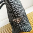 Prada Large Crochet Tote Bag Raffia-effect Yarn Nero