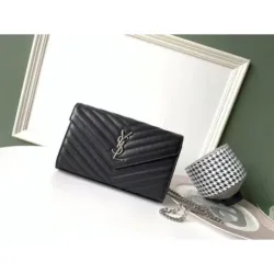 Riproduzione Fedele Pari all'originale replica Portafoglio YSL Saint Laurent WOC Monogram Chain Noir imitazioni