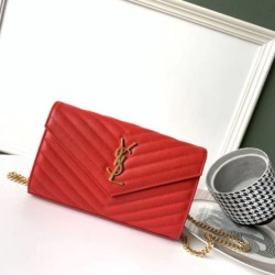 Riproduzione Fedele Portafoglio YSL Saint Laurent WOC Monogram Chain Rosso imitazioni