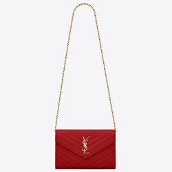 Riproduzione Fedele Portafoglio YSL Saint Laurent WOC Monogram Chain Rosso imitazioni