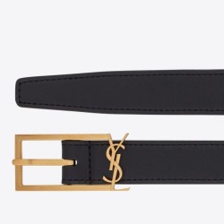 Riproduzione Fedele Dettagli perfetti Cintura YSL Saint Laurent New Cassandre Buckle 30MM Nero imitazioni