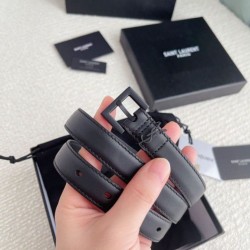 Riproduzione Fedele Cintura YSL Saint Laurent Cassandre Square Buckle 20MM Tutto Nero imitazioni