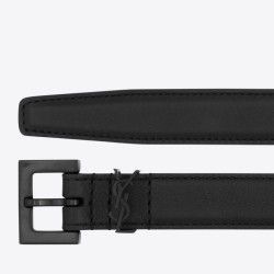 Riproduzione Fedele Cintura YSL Saint Laurent Cassandre Square Buckle 20MM Tutto Nero imitazioni