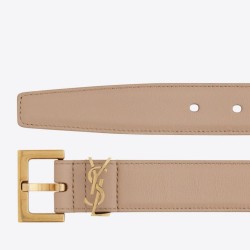 Riproduzione Fedele Alta gamma replica Cintura YSL Saint Laurent Cassandre Square Buckle 30MM Beige imitazioni