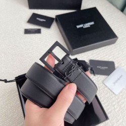 Riproduzione Fedele Qualità superiore replica Cintura YSL Saint Laurent Cassandre Square Buckle 30MM Tutto Nero imitazioni