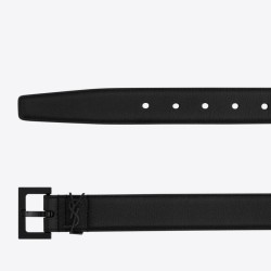 Riproduzione Fedele Qualità superiore replica Cintura YSL Saint Laurent Cassandre Square Buckle 30MM Tutto Nero imitazioni