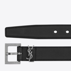 Riproduzione Fedele Qualità superiore replica Cintura YSL Saint Laurent Cassandre Square Buckle 30MM Noir imitazioni