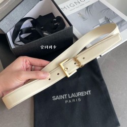 Riproduzione Fedele Qualità superiore replica Cintura YSL Saint Laurent Cassandre Square Buckle 30MM Bianco imitazioni