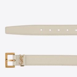 Riproduzione Fedele Qualità superiore replica Cintura YSL Saint Laurent Cassandre Square Buckle 30MM Bianco imitazioni