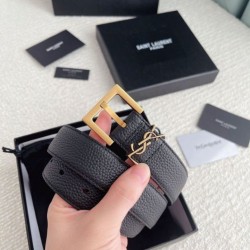Riproduzione Fedele Qualità superiore replica Cintura YSL Saint Laurent Cassandre Square Buckle 20MM Nero imitazioni