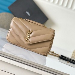 Qualità Specchio Replica YSL Saint Laurent LouLou Small Bag Matelasse Beige Riproduzione Fedele YSL Saint Laurent LouLou Small Bag Matelasse Beige imitazioni