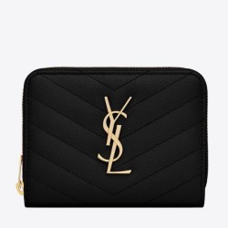 Riproduzione Fedele Pari all'originale replica di alta qualit&agrave; Portafoglio compatto con cerniera YSL Saint Laurent Nero imitazioni