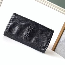 Qualità Specchio Replica Portafoglio grande Niki YSL Saint Laurent Crinkled Vintage Nero Riproduzione Fedele Portafoglio grande Niki YSL Saint Laurent Crinkled Vintage Nero imitazioni