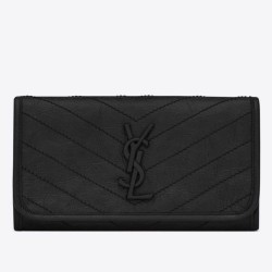 Riproduzione Fedele Portafoglio grande Niki YSL Saint Laurent Crinkled Vintage Nero imitazioni