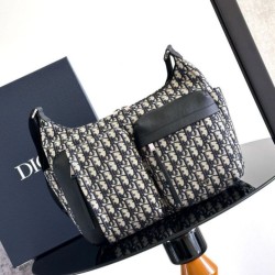 Riproduzione Fedele Replica Imitazioni borse griffate hobo morbida Dior Rider media Dior Oblique Jacquard nera/beige imitazioni