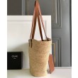 Borse Firmate Replica Celine Classic Panier Media replica Celine in rafia e vitello replica Celine 114342 Caffè