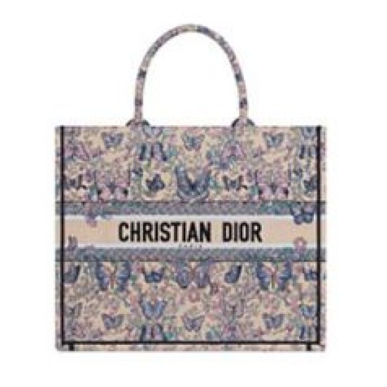 Imitazioni borse griffate Dior Book Tote grande Dior M1286 Albicocca ricamata con il motivo Papillon Toile de Jouy blu di Pietro Ruffo