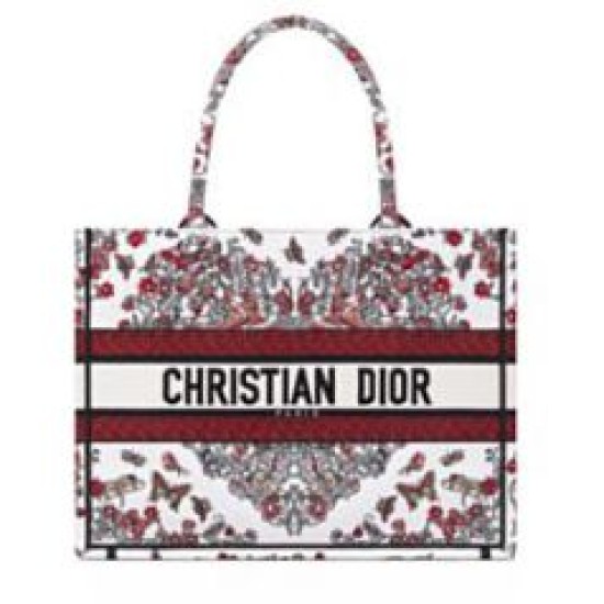 Borse Firmate Replica Dior Book Tote media Dior ricamata con il motivo multicolore M1286 Rosso di Pietro Ruffo Imitazioni