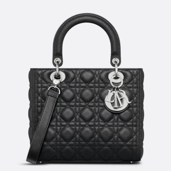 Qualità superiore replica Dior Lady Dior Media in Pelle di Vitello Granata Nera Imitazioni