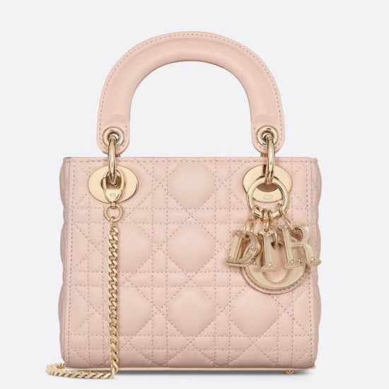 Borsa Dior Lady Dior Mini con Catena e Charms in Resina Rosa Imitazioni