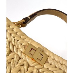 Bora Pari all'originale replica Fendi Peekaboo Sabbia in Pelle e Fibre Intrecciate 8BN335 Albicocca Imitazioni