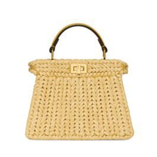 Bora Pari all'originale replica Fendi Peekaboo Sabbia in Pelle e Fibre Intrecciate 8BN335 Albicocca Imitazioni