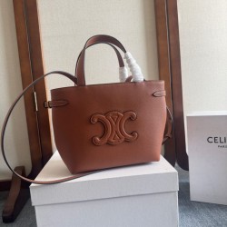 Riproduzione Fedele Replica Perfetta Celine Mini Cabas Anais Triomphe Marrone in Vitello Granato Imitazioni imitazioni