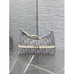 Mini borsa Dior Miss Caro Cigale Oblique Chambray con effetto rafia Blu